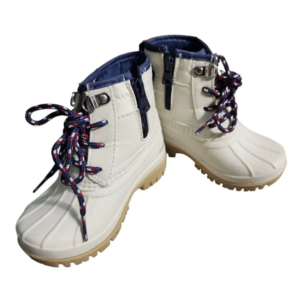 Tommy Hilfiger Danni Duck Boots Kids Size 7 White All-Weather Winter Rain Durabl